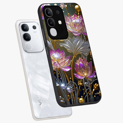Golden Floral Majesty Glass Case displayed in angled mockup highlighting elegant flower design with royal golden aesthetic.