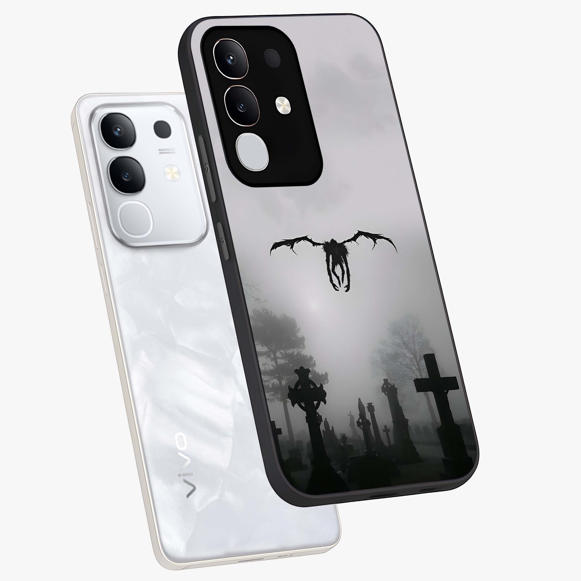 Graveyard Shadow Descent Glass Case displayed in angled mockup highlighting eerie shadow illustration with gothic aesthetic.