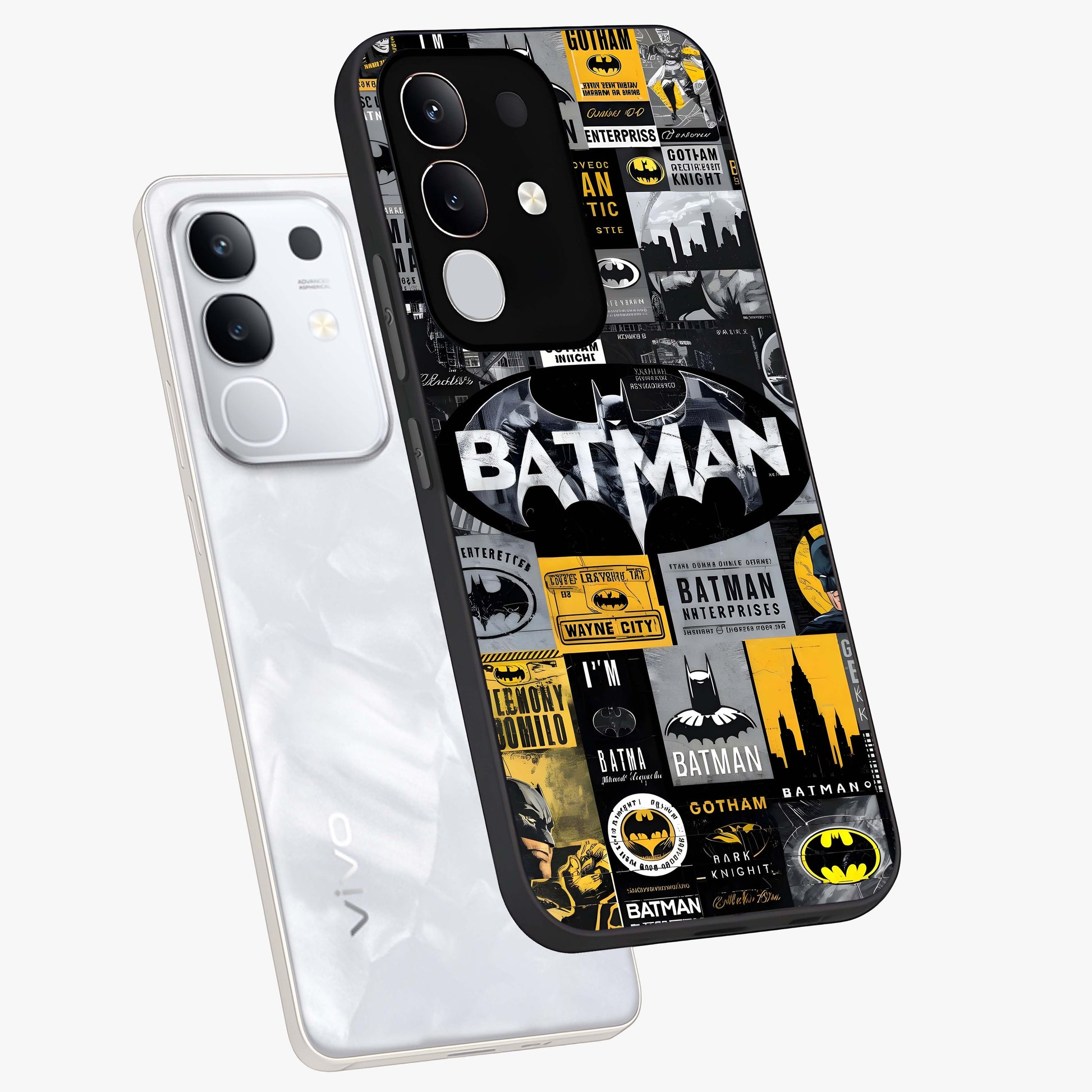 Knight Gotham Rise Glass Case displayed in angled mockup highlighting powerful knight silhouette design with dramatic aesthetic.