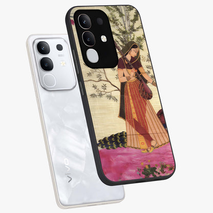 Lady With Veena Art Glass Case displayed in angled mockup highlighting graceful musical illustration with cultural artistic aesthetic.