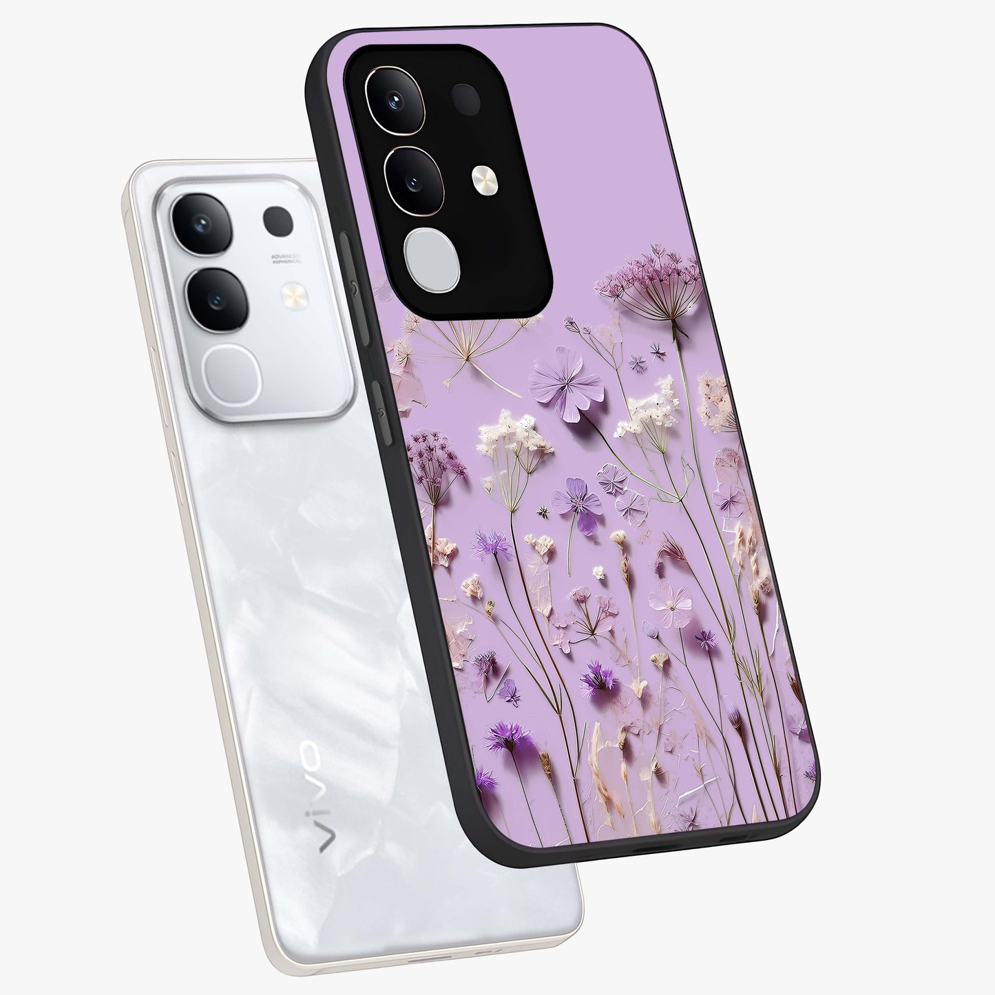 Lavender Blossom Dream Glass Case displayed in angled mockup highlighting dreamy lavender flower design with calming aesthetic style.