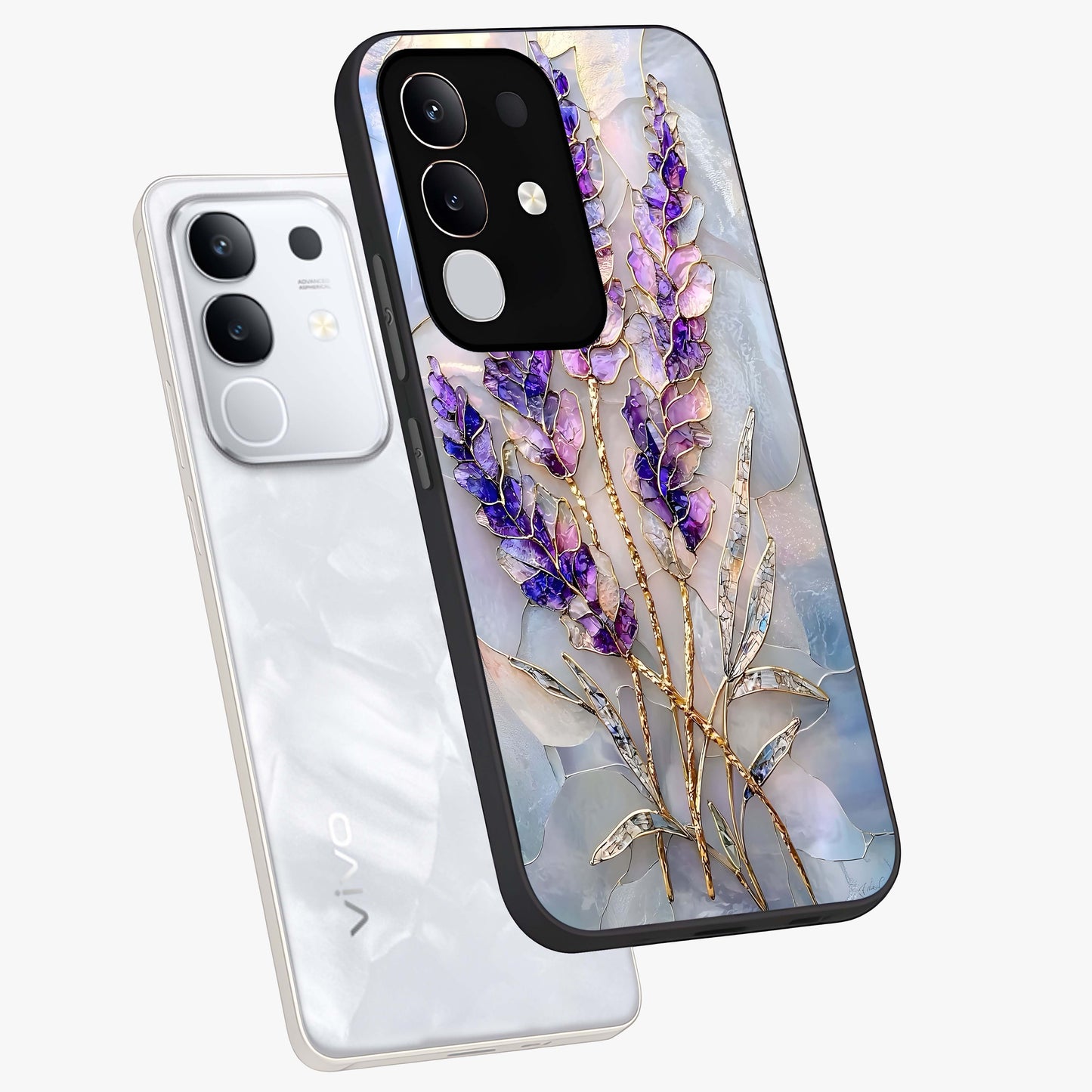 Lavender Dream Glow Glass Case displayed in angled mockup highlighting dreamy purple glow design with soft artistic style.