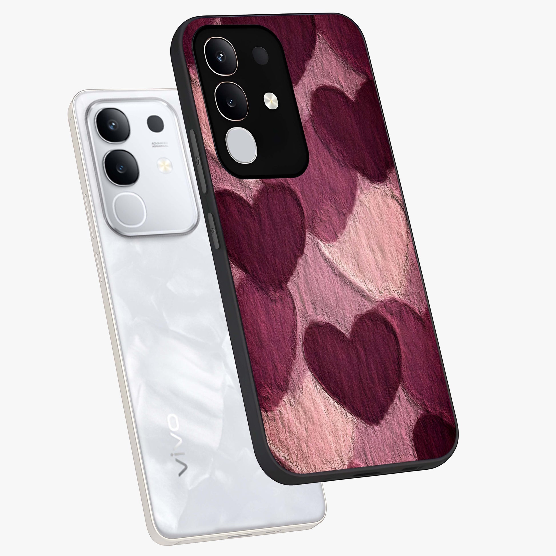 Layered Paper Hearts Glass Case displayed in angled mockup highlighting creative paper craft heart design with romantic aesthetic.