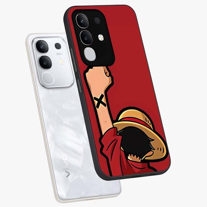 Luffy X Spirit Glass Case displayed in angled mockup highlighting powerful anime design with energetic action aesthetic.