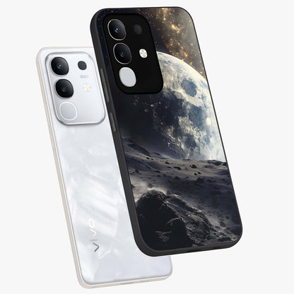 Lunar Horizon Glow Glass Case displayed in angled mockup highlighting celestial moon design with dreamy night aesthetic.
