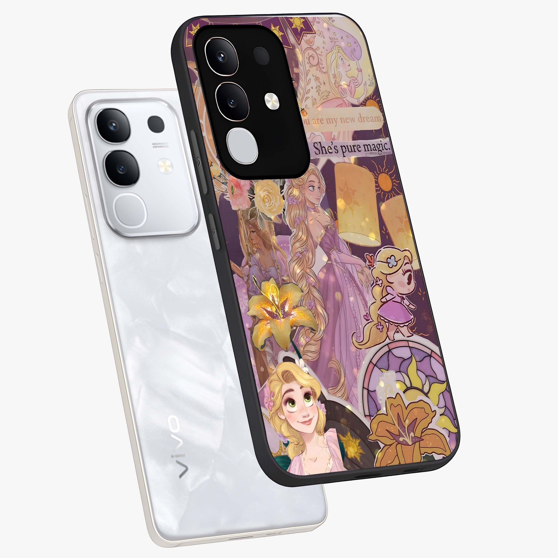 Magical Tangled Dream Glass Case displayed in angled mockup highlighting whimsical fantasy design with magical aesthetic.