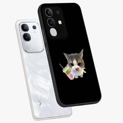 Matcha Cat Style Glass Case displayed in angled mockup highlighting playful feline design with pastel matcha aesthetic.