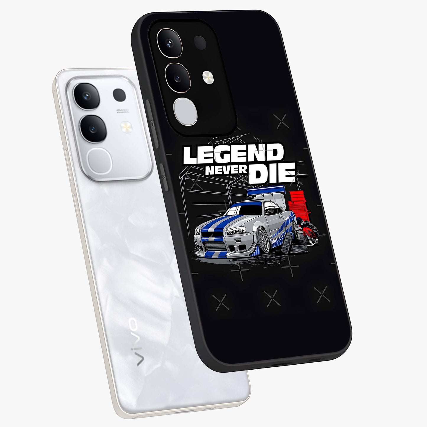 Midnight Racing Legacy Glass Case displayed in angled mockup highlighting dynamic automotive design with bold midnight aesthetic.