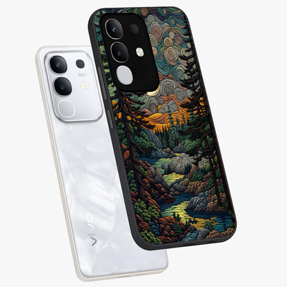 Moonlight Forest Dream Glass Case displayed in angled mockup highlighting dreamy forest design with glowing moon aesthetic.