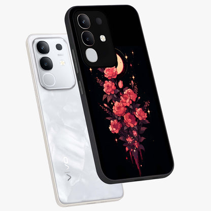 Moonlit Floral Elegance Glass Case displayed in angled mockup highlighting graceful flower design with soft moonlight aesthetic.