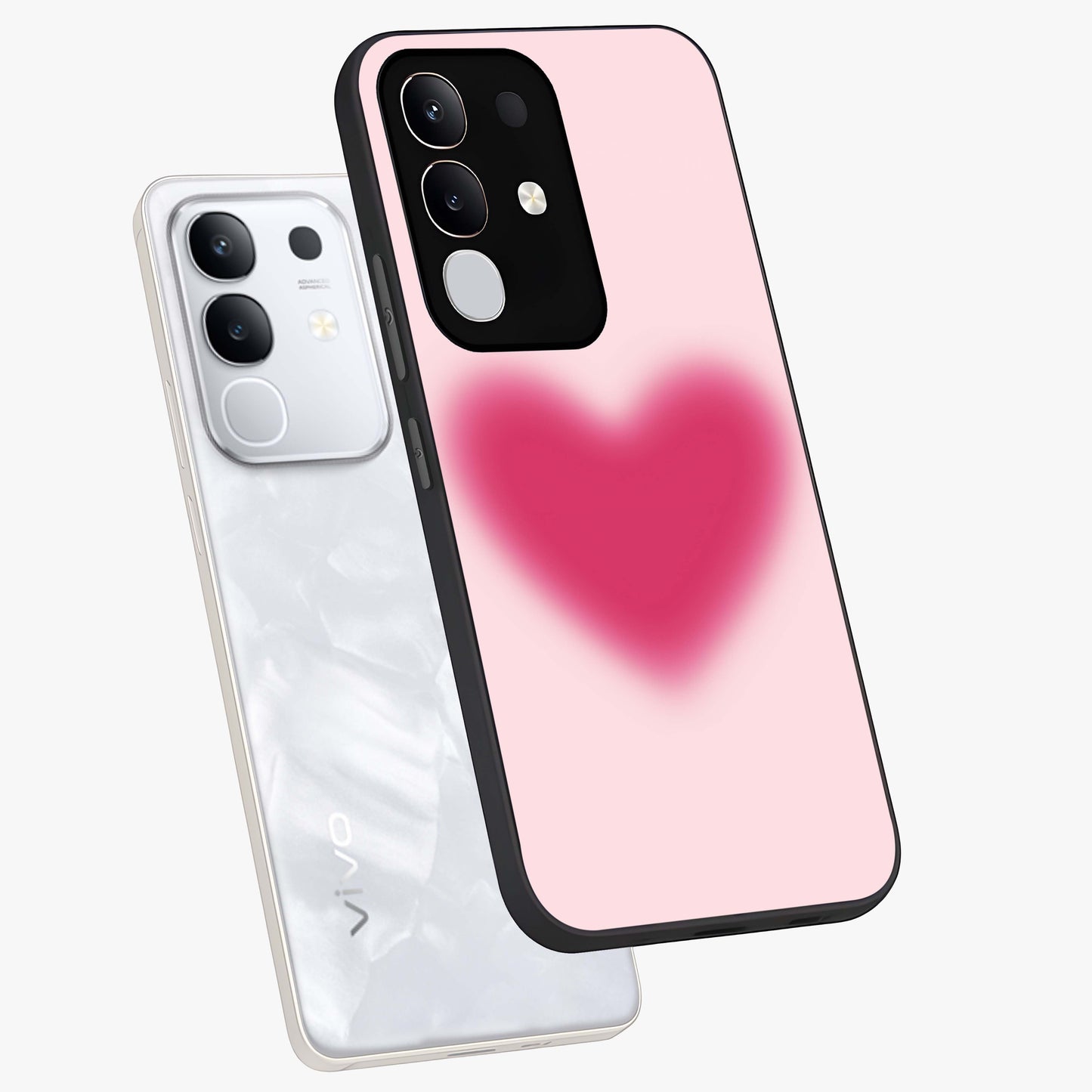 Pink Aura Heart Glass Case displayed in angled mockup highlighting vibrant pink heart design with dreamy aura aesthetic.