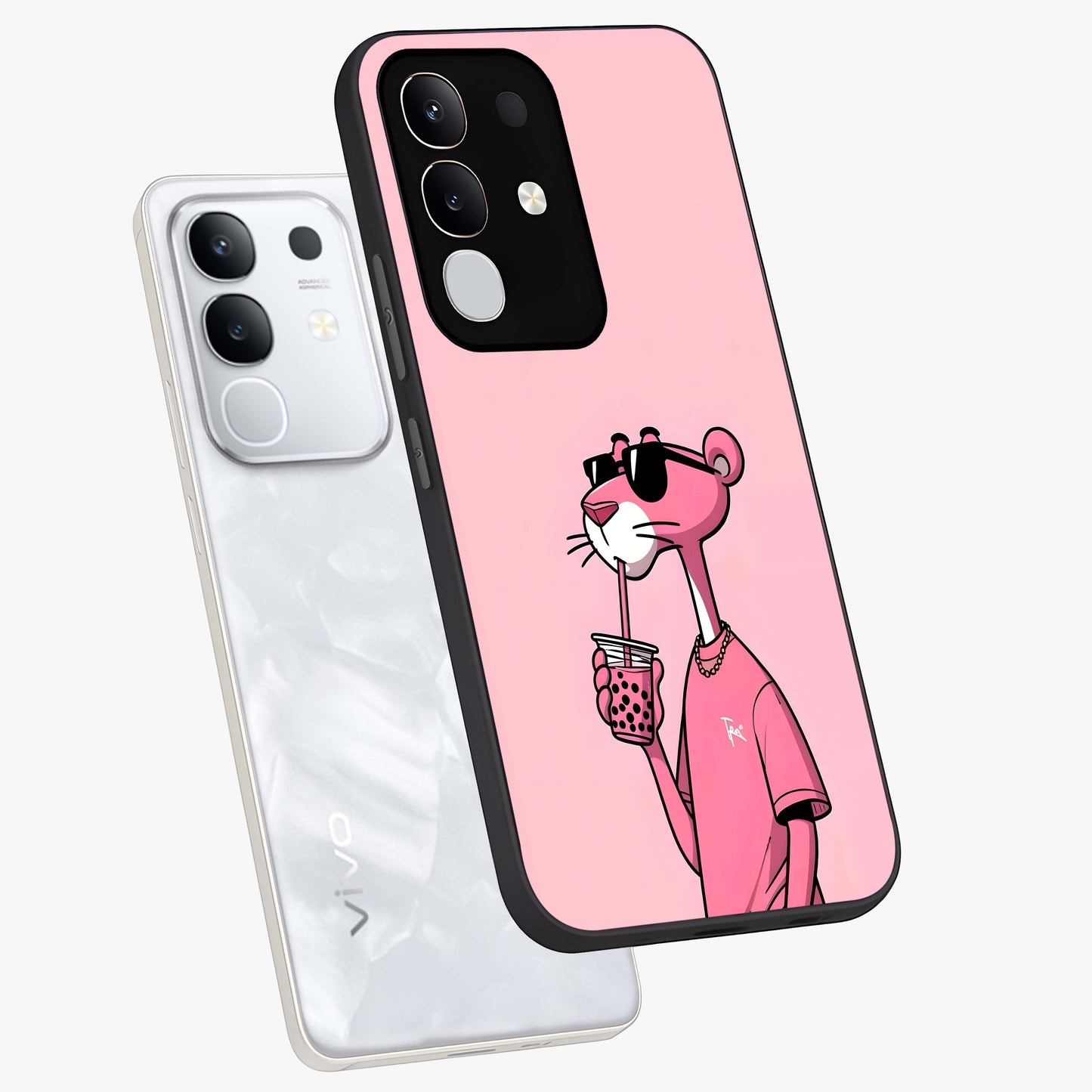 Pink Panther Glass Case displayed in angled mockup highlighting playful cartoon character design with vibrant pink aesthetic.