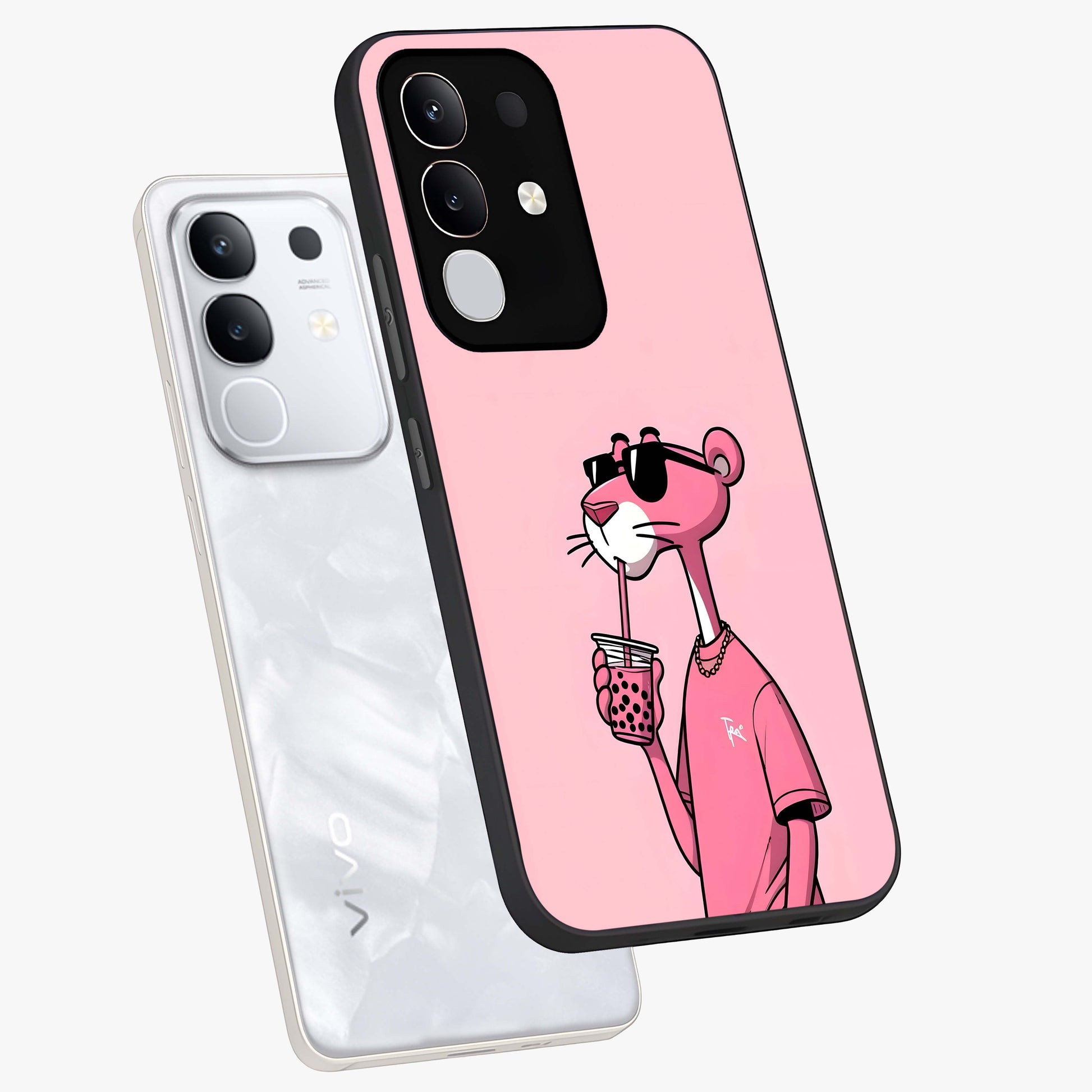 Pink Panther Glass Case displayed in angled mockup highlighting playful cartoon character design with vibrant pink aesthetic.