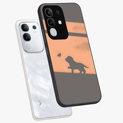 Puppy Shadow Art Glass Case displayed in angled mockup highlighting playful dog illustration with artistic shadow aesthetic.