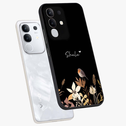 Quiet Garden Tune Custom Name Glass Case displayed in angled mockup highlighting delicate floral garden design with custom name feature.
