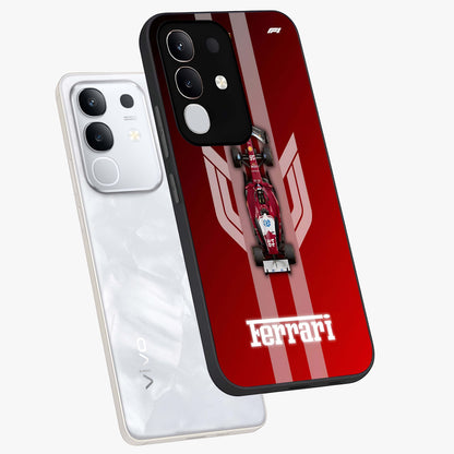Red Ferrari F1 Vertical Glass Case displayed in angled mockup highlighting high speed racing design with bold automotive aesthetic.