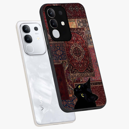 Regal Magic Cat Apple Glass Case displayed in angled mockup highlighting whimsical feline design with fantasy aesthetic.
