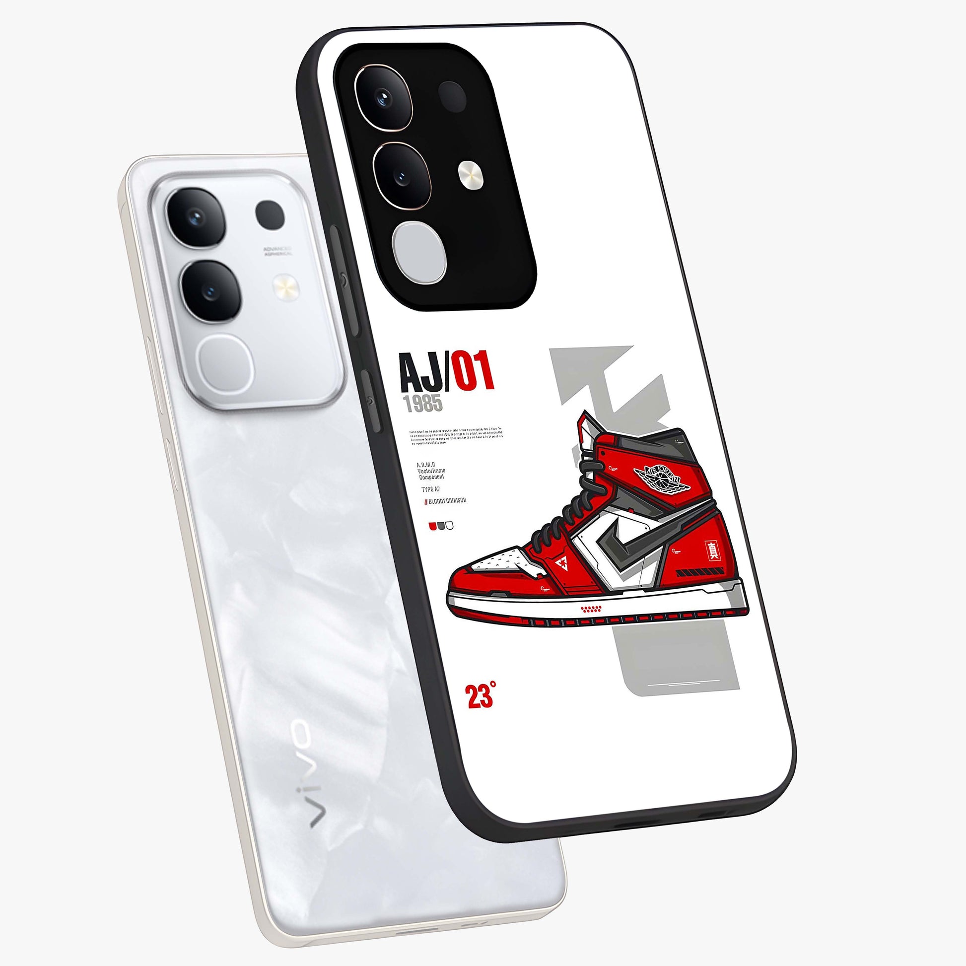 Retro Sneaker Blueprint Glass Case displayed in angled mockup highlighting detailed shoe design with sporty retro aesthetic.