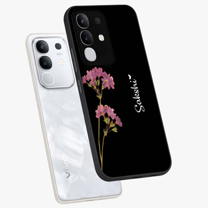 Riching Lavender Flower Custom Name Glass Case displayed in angled mockup highlighting delicate lavender flower design with custom name feature.