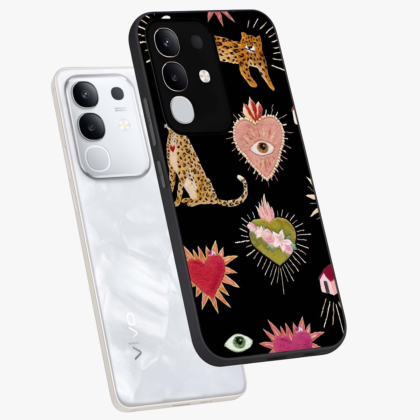 Sacred Jungle Heart Glass Case displayed in angled mockup highlighting lush tropical design with natural aesthetic style.