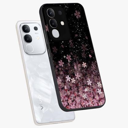 Small Starry Flowers Glass Case displayed in angled mockup highlighting tiny flower pattern with celestial aesthetic style.