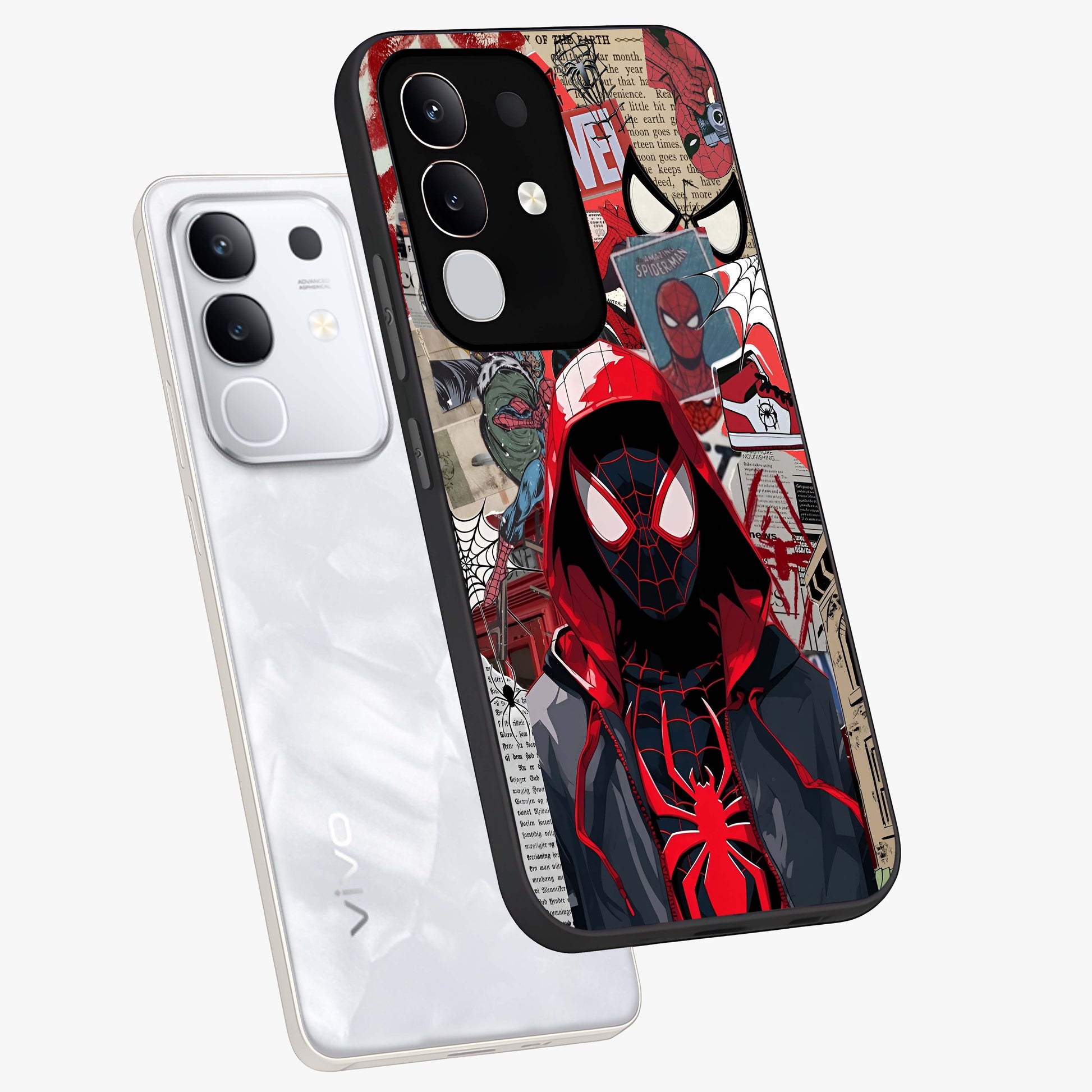 Spider Collage Street Glass Case displayed in angled mockup highlighting dynamic street style collage design with comic aesthetic.