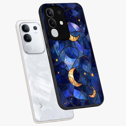 Starlit Sky Tapestry Glass Case displayed in angled mockup highlighting celestial night pattern with artistic aesthetic style.