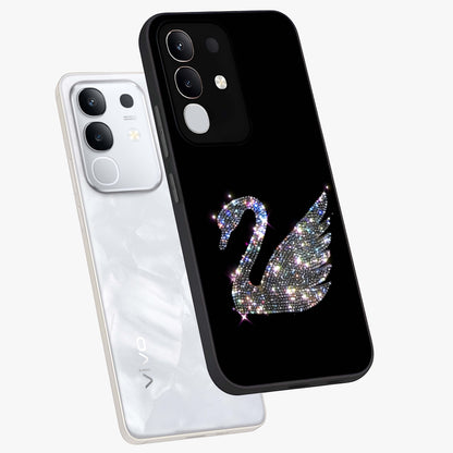 Starlit Swan Grace Glass Case displayed in angled mockup highlighting elegant swan illustration with dreamy celestial aesthetic.
