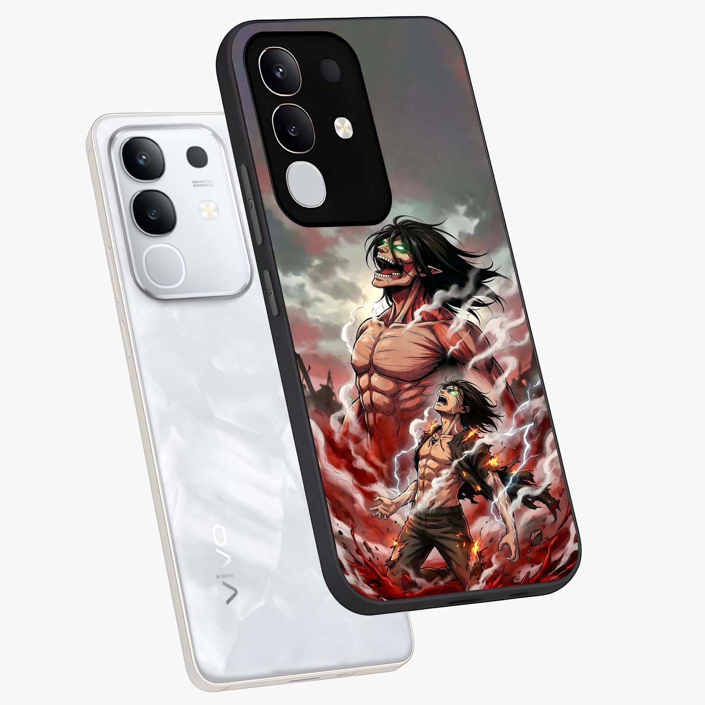 Titan Awakening Fury Glass Case displayed in angled mockup highlighting dramatic giant warrior design with bold anime aesthetic.