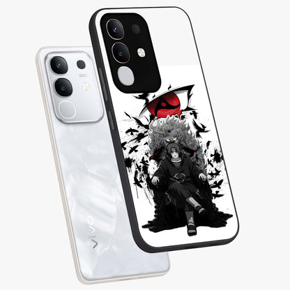 Uchiha Shadow Throne Glass Case displayed in angled mockup highlighting glowing aquatic design with celestial aesthetic.