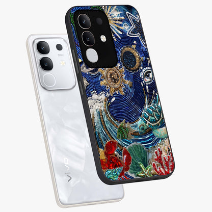 Universe Underwater Spark Glass Case displayed in angled mockup highlighting glowing aquatic design with celestial aesthetic.