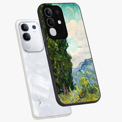 Van Gogh Vintage Art Glass Case displayed in angled mockup highlighting textured brushstroke design with classic aesthetic.