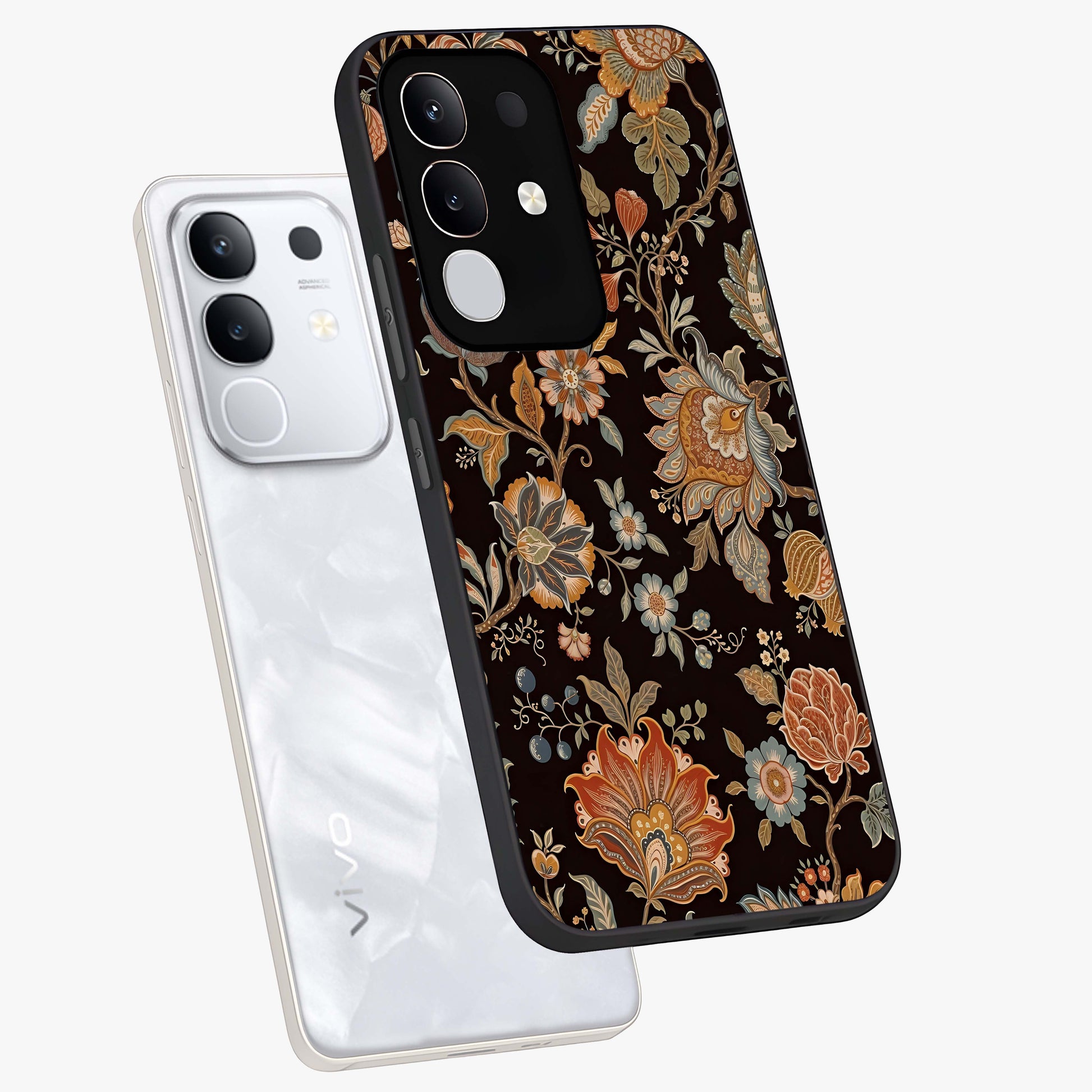 Vintage Floral Dream Glass Case displayed in angled mockup highlighting elegant vintage flower design with soft aesthetic style.