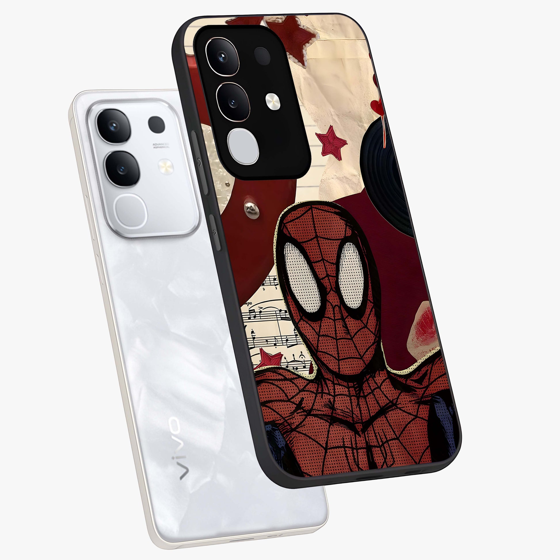 Web Warrior Vibes Glass Case displayed in angled mockup highlighting dynamic web design with comic style aesthetic.