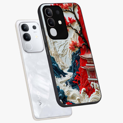 Whispers Of Sakura Waves Glass Case displayed in angled mockup highlighting flowing sakura design with soft floral aesthetic.