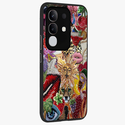 Beaded Fashion Jungle Glass Case upright view showcasing tropical jungle aesthetic with decorative bead elements.