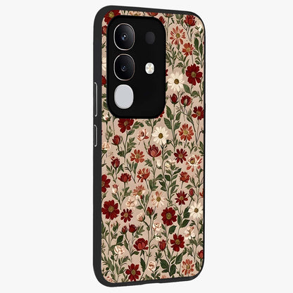 Biege Flower With Leaf Glass Case upright view showcasing delicate beige flower illustration with clean botanical style.