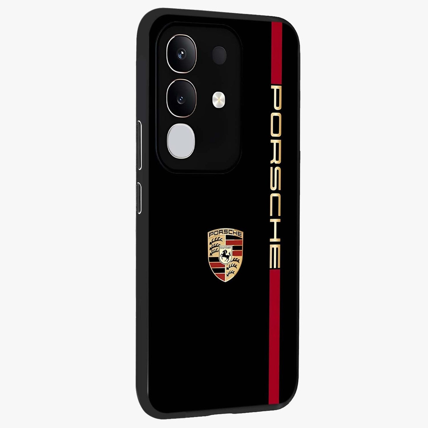Black Minimal Porsche Glass Case upright view showcasing stylish automotive artwork with bold minimal theme.