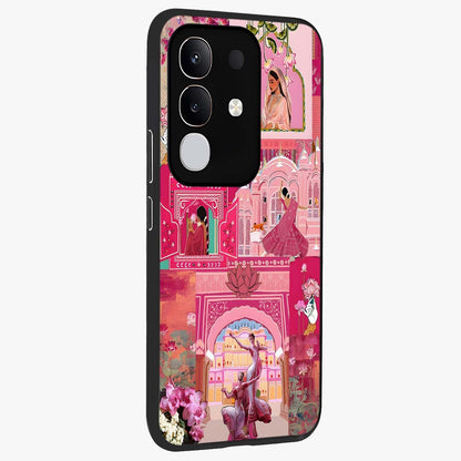Blossoms of Rajasthan Glass Case upright view showcasing colorful floral design inspired by traditional Indian art.