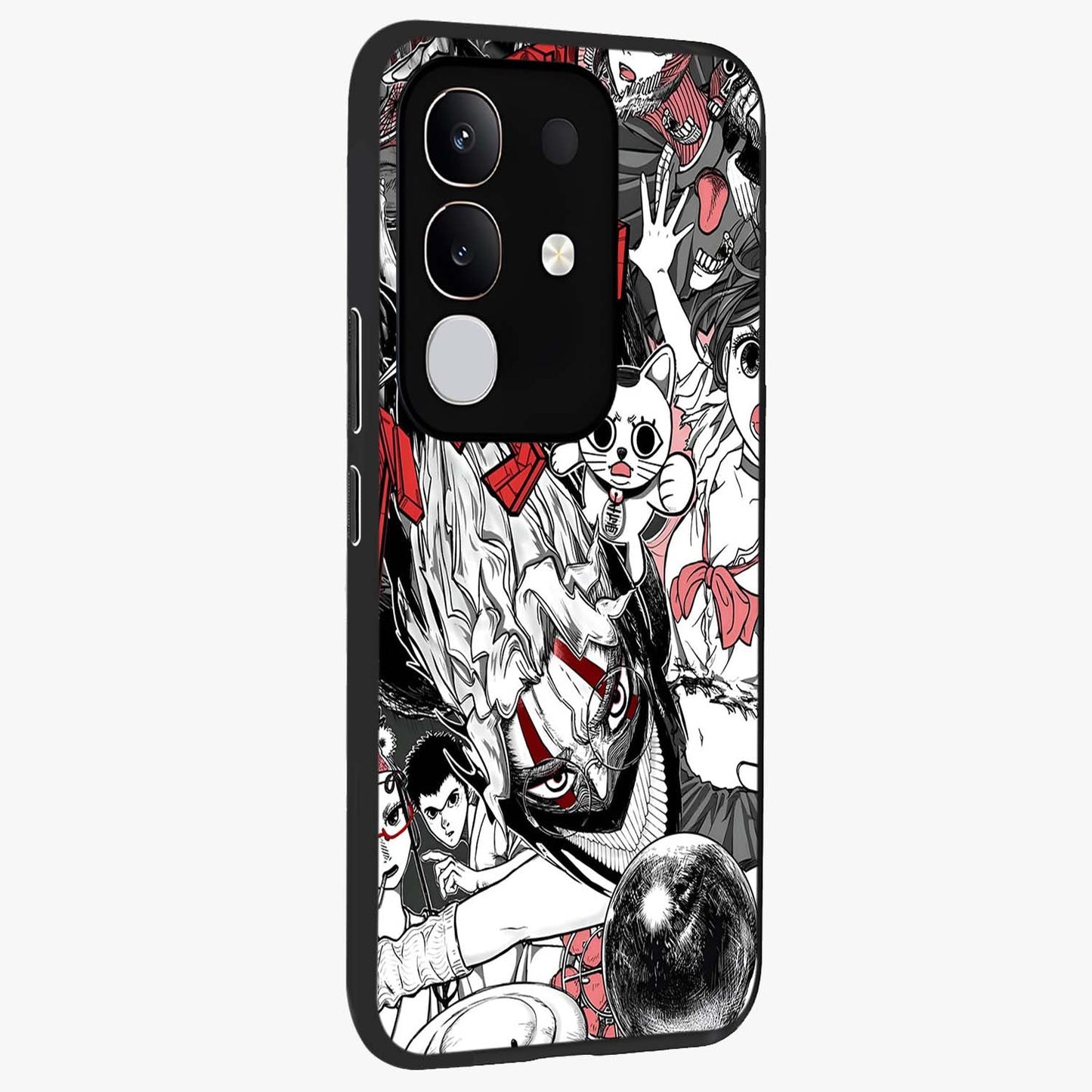 Crimson Chaos Panel Glass Case upright view showcasing intense crimson artwork with dramatic aesthetic style.