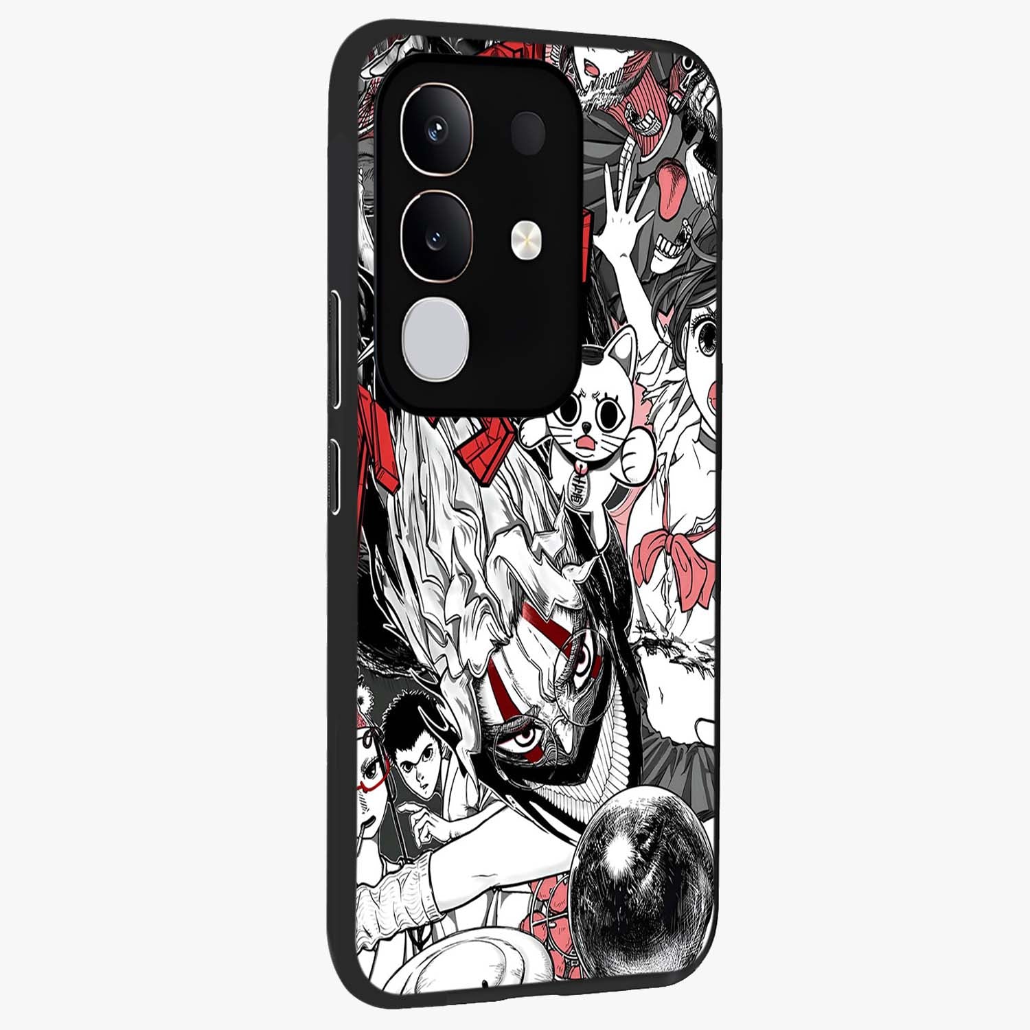 Crimson Chaos Panel Glass Case upright view showcasing intense crimson artwork with dramatic aesthetic style.