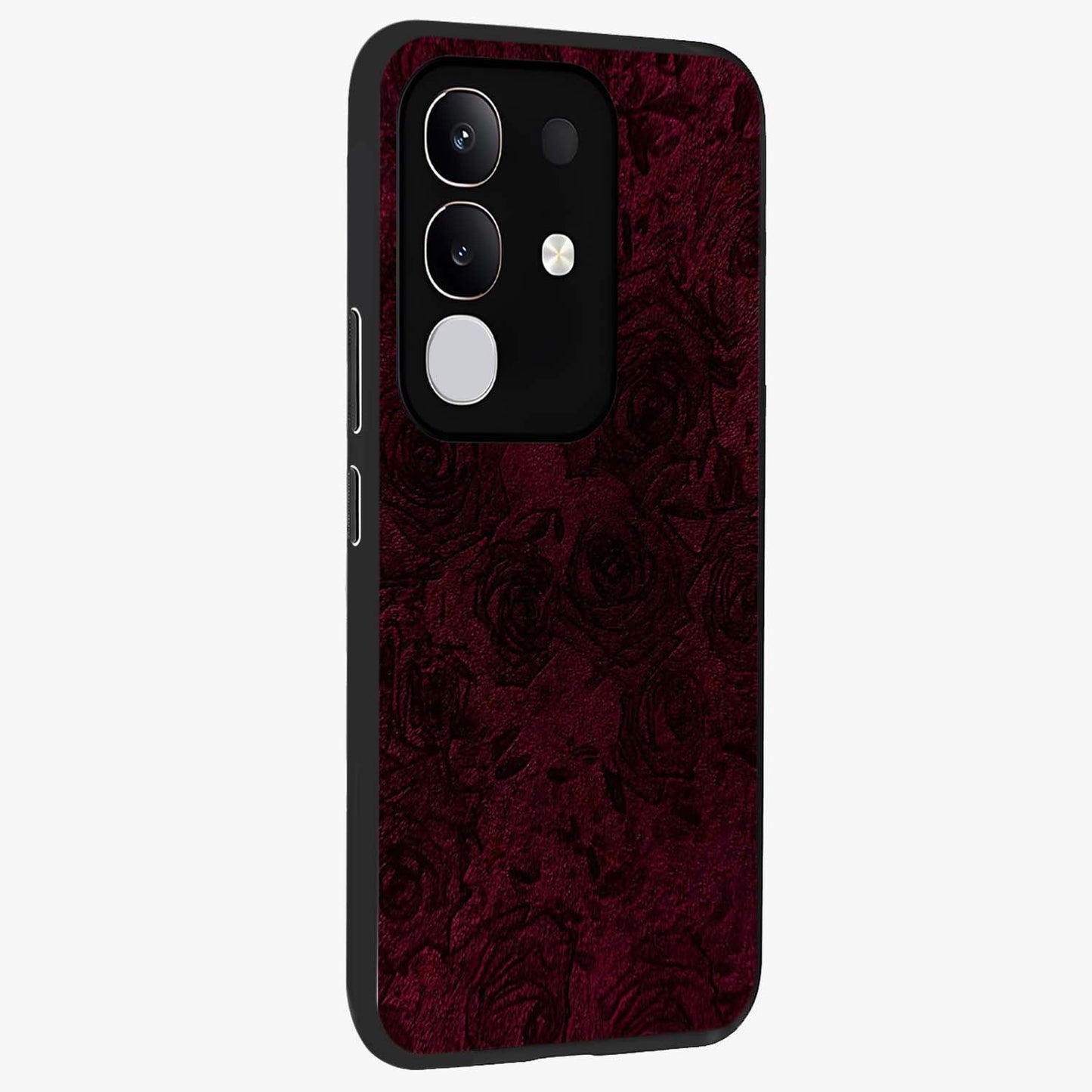 Crimson Fade Flow Glass Case upright view showcasing dynamic crimson flow artwork with stylish abstract theme.