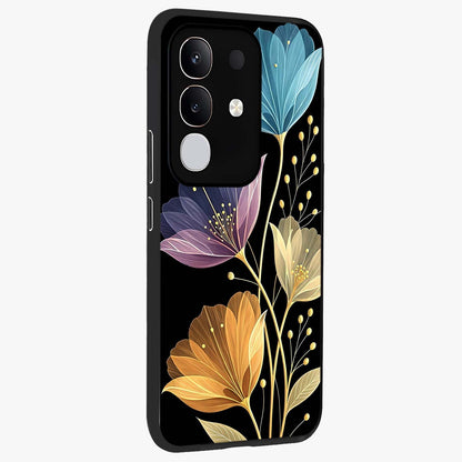 Delicate Multicolor Flowers Glass Case upright view showcasing delicate floral artwork with bright botanical theme.