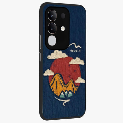Dream Beyond Mountains Glass Case upright view showcasing beautiful mountain scenery with inspirational nature theme.
