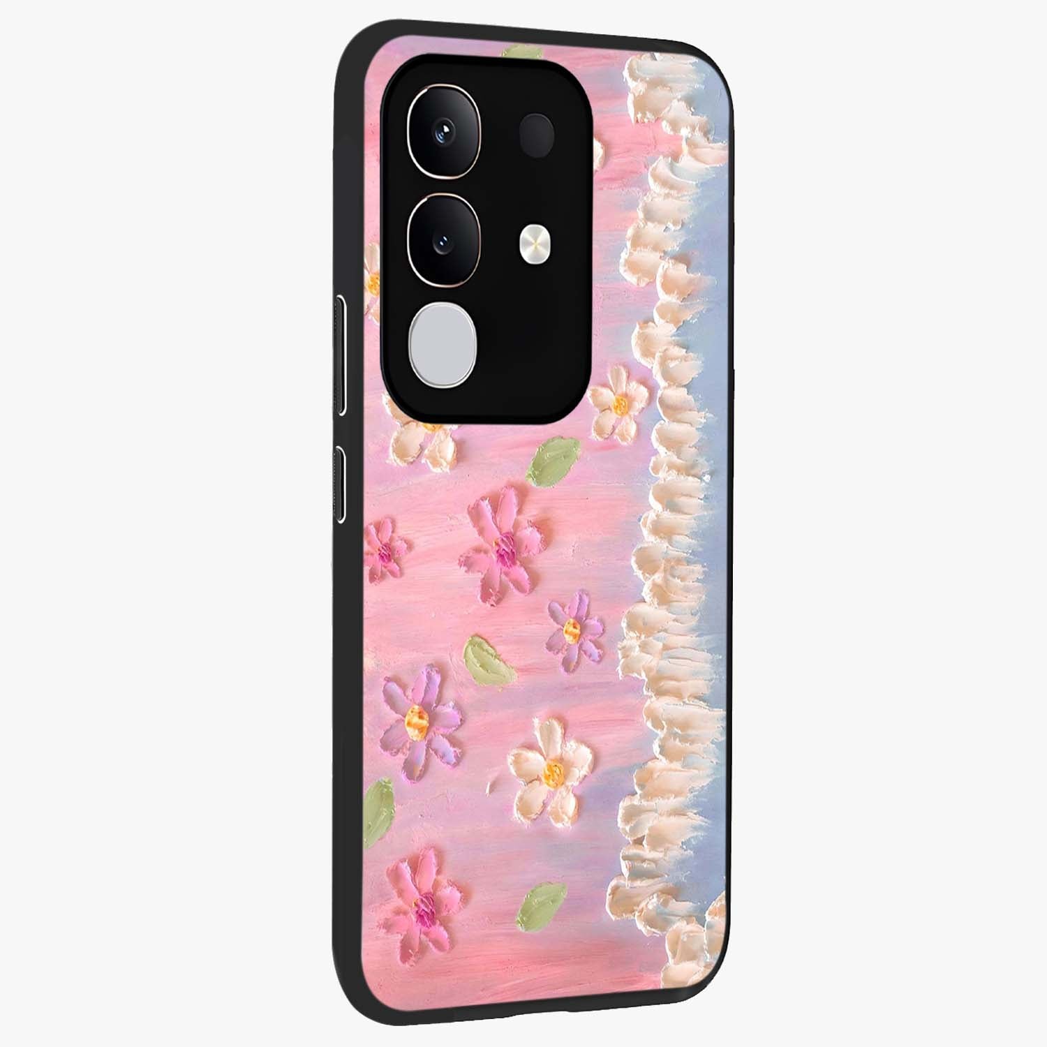 Dreamy Painted Garden Glass Case upright view showcasing vibrant floral garden artwork with artistic nature theme.