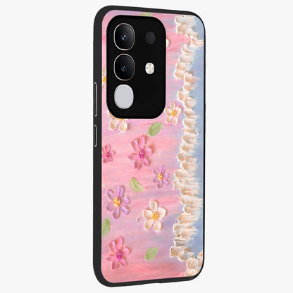 Dreamy Painted Garden Glass Case upright view showcasing vibrant floral garden artwork with artistic nature theme.