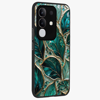 Emerald Leaf Glass Glass Case upright view showcasing fresh green leaf artwork with calming nature inspired style.