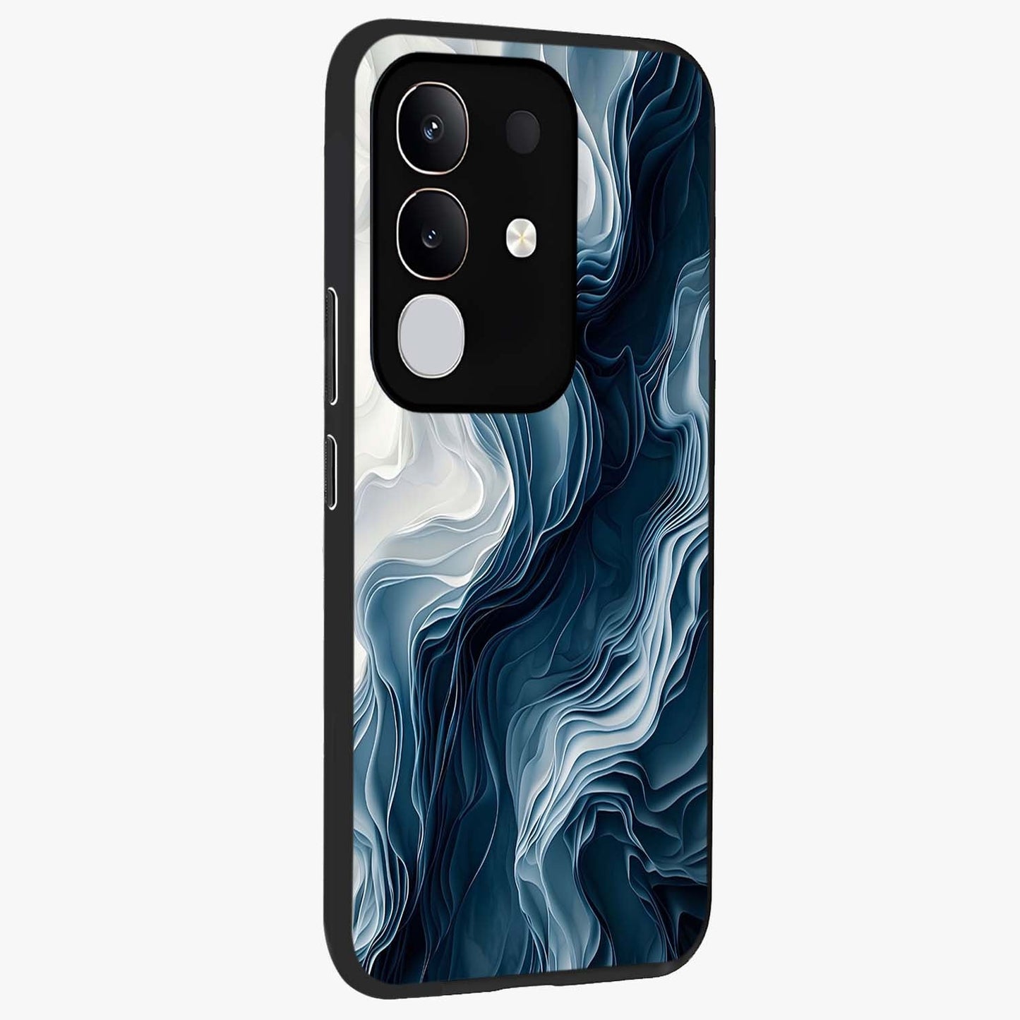 Ethereal Paper Marble Glass Case upright view showcasing smooth marble artwork with refined minimalist theme.