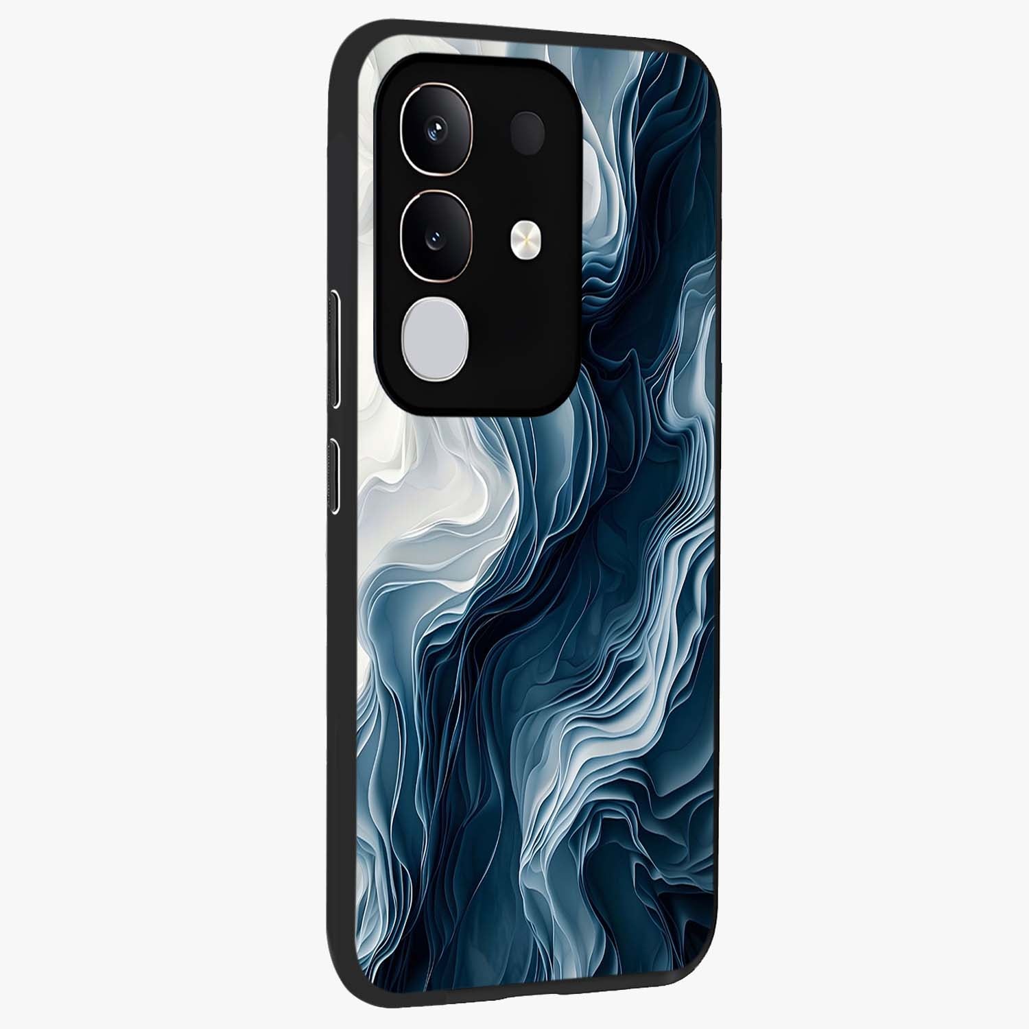 Ethereal Paper Marble Glass Case upright view showcasing smooth marble artwork with refined minimalist theme.
