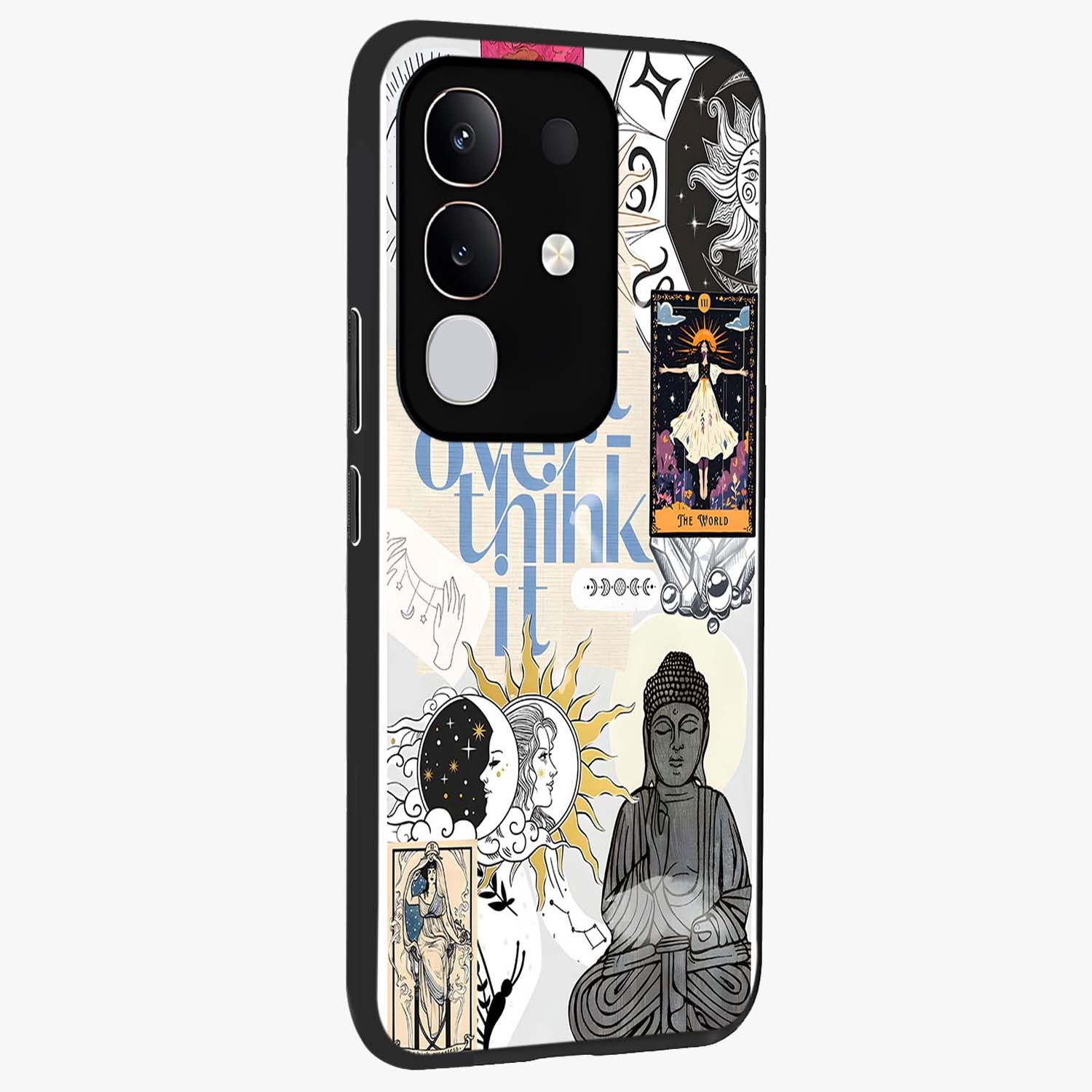 Ethereal Thoughts Glass Case upright view showcasing delicate artistic composition with peaceful dreamy theme.
